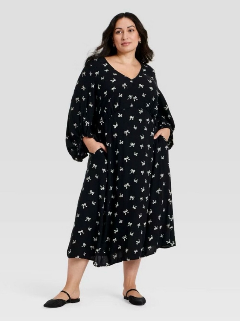 Ava & Viv Black Top with White Bow Print